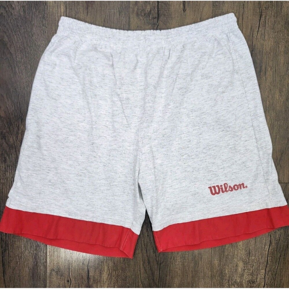 Vintage Wilson Shorts Men's XL Gray Red Cotton Elastic Waist USA 90s Athletic
